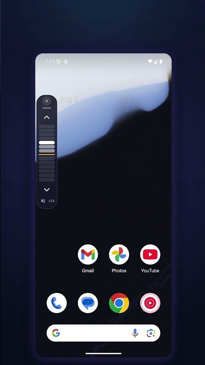 The Quiet Dial overlay on an Android home screen: a vertical slider with the quiet steps below the orange line