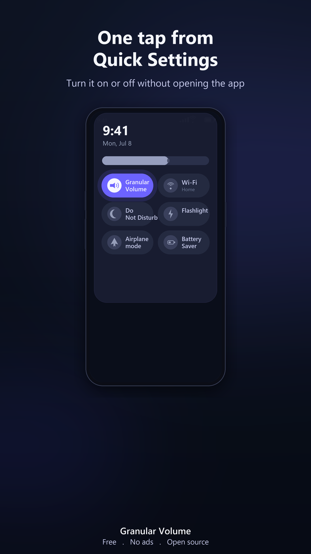 One tap from Quick Settings