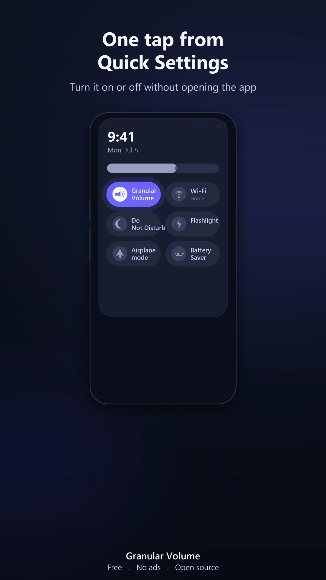 One tap from Quick Settings